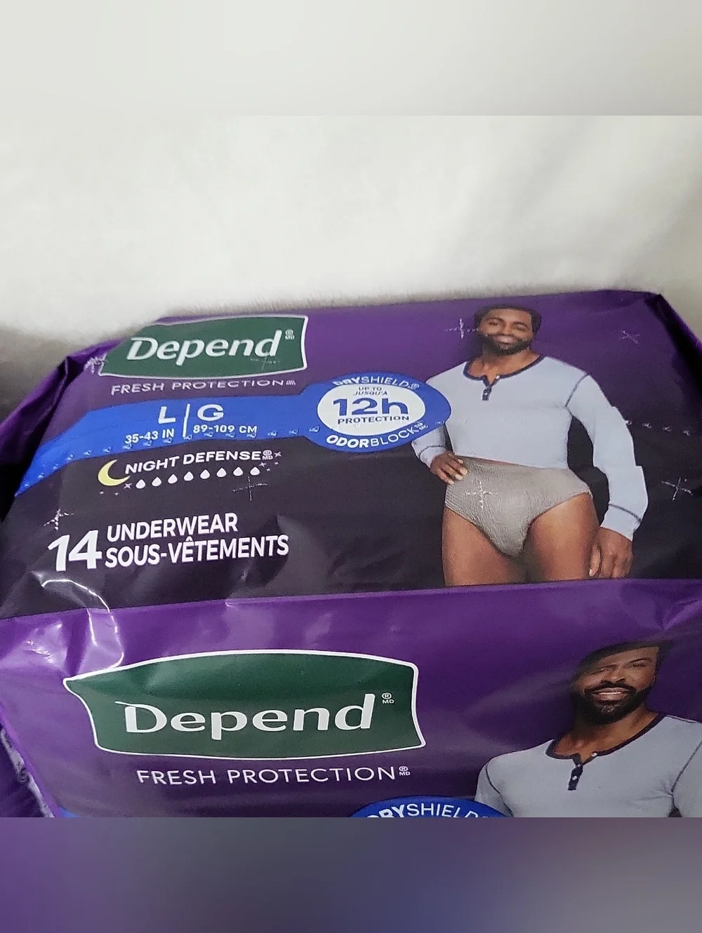 Depend Fresh Protection Night Defense Underwear Men L/G Gray 14 CT (2 pack)